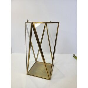 Gold Brass Geometric Glass Lantern Candle Holder Modern Wedding Decor 11.5 inch